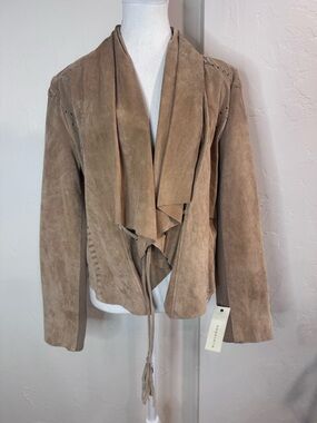 NWT Bagatelle Camel Suede Leather Jacket Lace-Up Back Draped Open Front Cropped